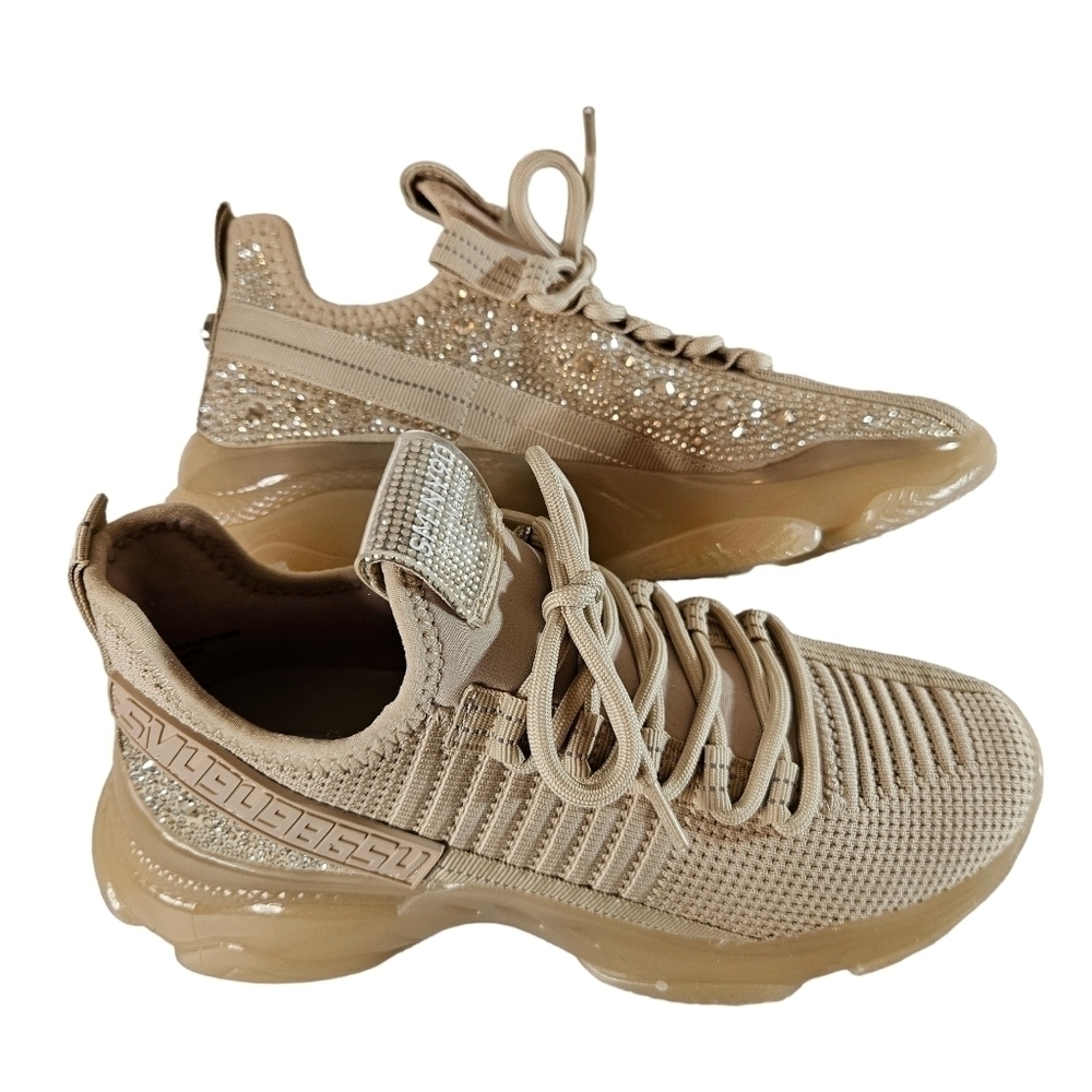 Steve Madden Maxima Rose Gold Lace Up Rhinestone Fashion Sneakers Sz 7.5 - Picture 7 of 14